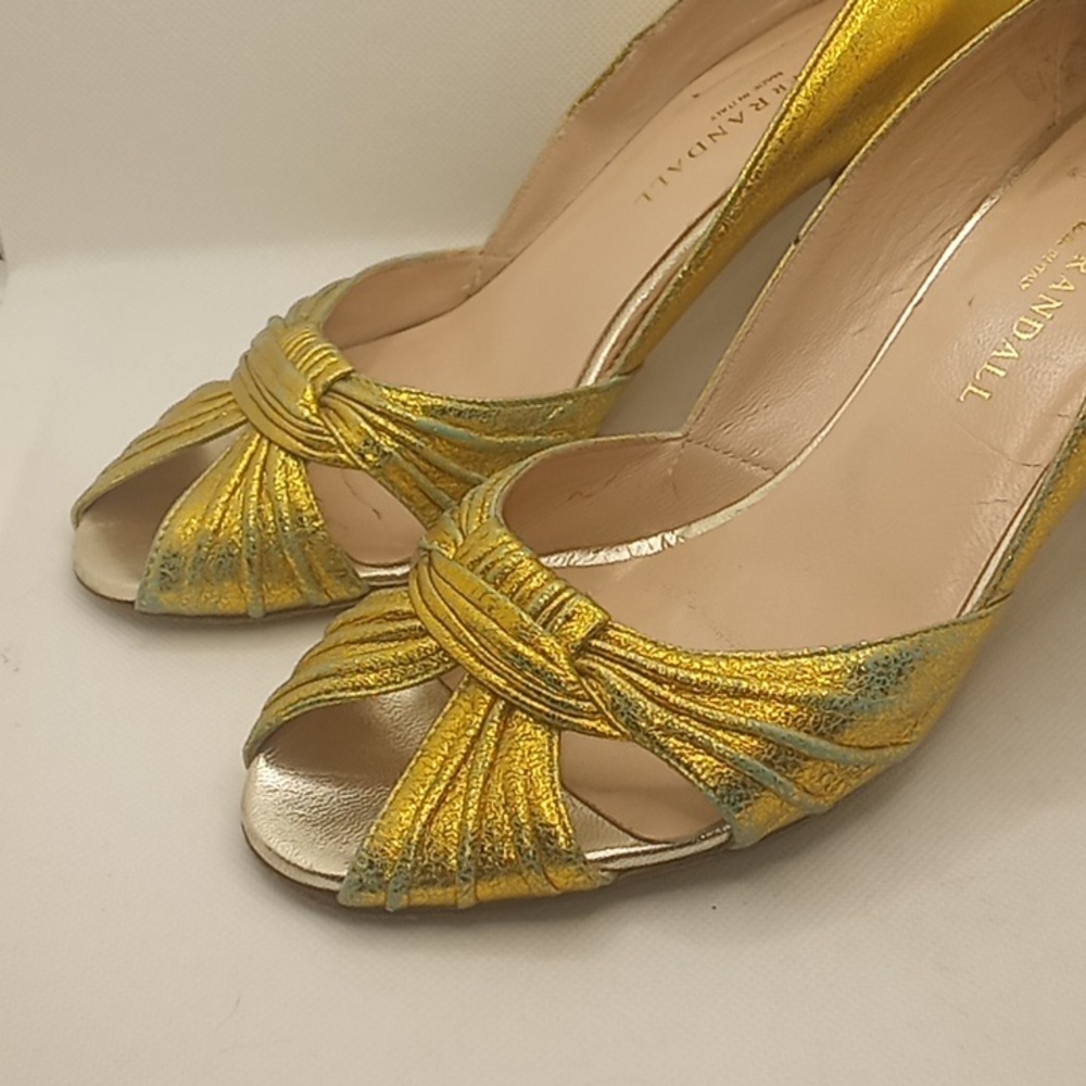 Loeffler Randall Metallic Gold Knotted Peep-Toe Heels - Picture 3 of 10